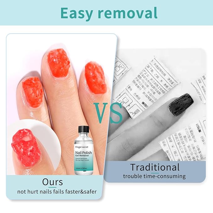 Finger Secret Nail Polish Gel Remover Kit Convenient for Gel Nails Remove 50ml,Professional Nail Remove Product for Salon & Home Use.Easy to operate