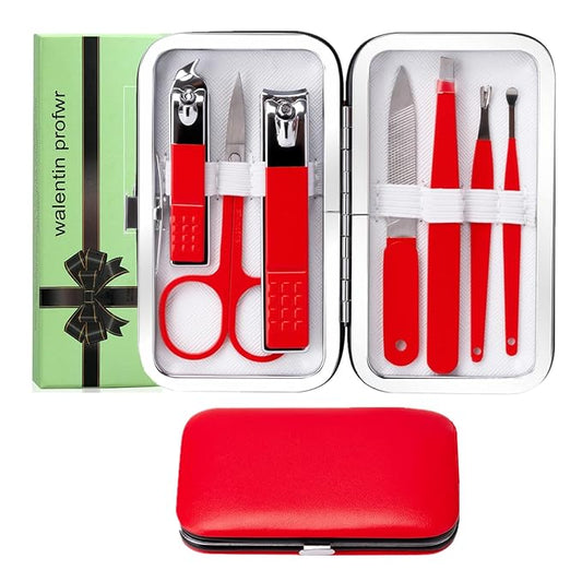 Manicure Set Nail Clipper Set Women Men Stainless Steel Toe Finger Nail Clippers Kit Personal Care Tools with Portable Travel Case Manicure Tools Grooming Kit for Women Men Friends(Red)