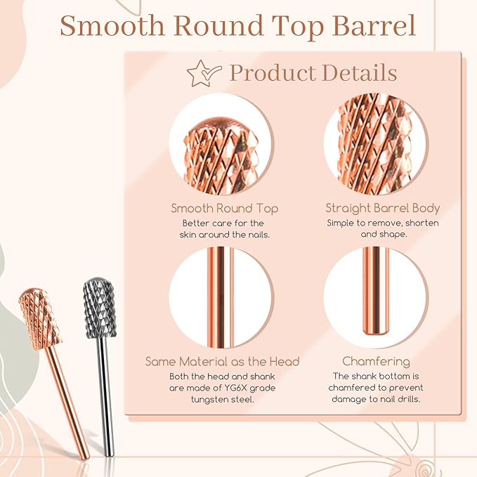 Nail Drill Bits Smooth Top 2PCS, Drill Bits for Nails Tungsten Carbide Bits for Acrylic, 3/32" Safety Nail Bits for Removing Acrylic/Hard Gel for Salon Experienced, Extra COARSE(XC)