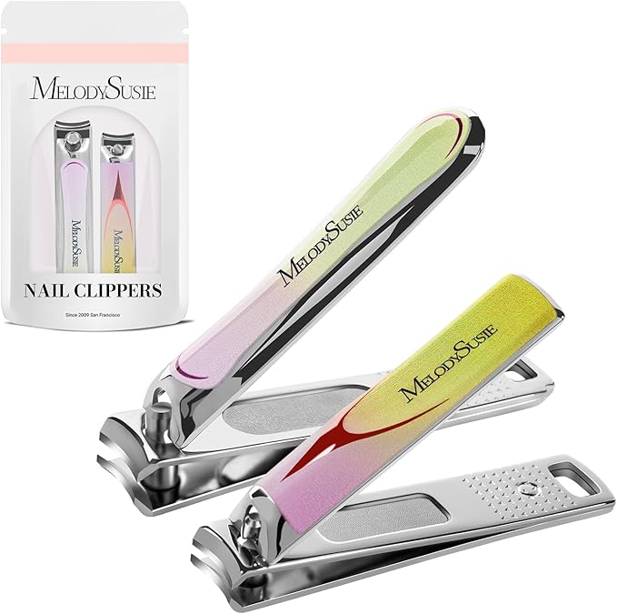MelodySusie Nail Clippers Set, 2 in 1 Toenail Clippers Nail Clippers for Women, Ultra Sharp Stainless Steel Fingernail Nail Clippers for Men, Nail Cutter, Gifts for Women Men, Pink