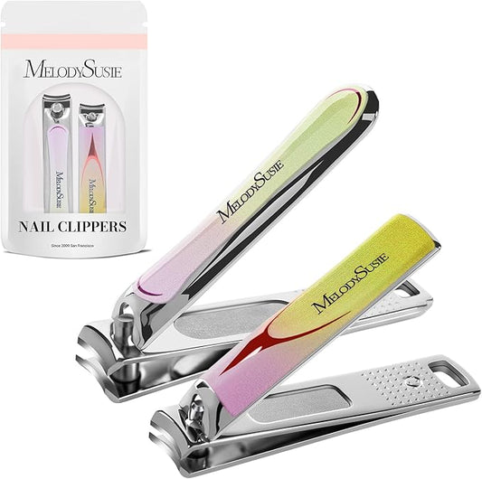 MelodySusie Nail Clippers Set, 2 in 1 Toenail Clippers Nail Clippers for Women, Ultra Sharp Stainless Steel Fingernail Nail Clippers for Men, Nail Cutter, Gifts for Women Men, Pink