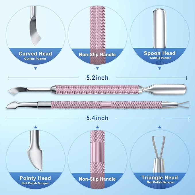 2PCS Metal Lilac Cuticle Pusher and Cutter Remover Salon Quality Stainless Steel Gel Nail Polish Peeler Scraper Durable Manicure and Pedicure Cleaner Tool For Fingernail and Toenail