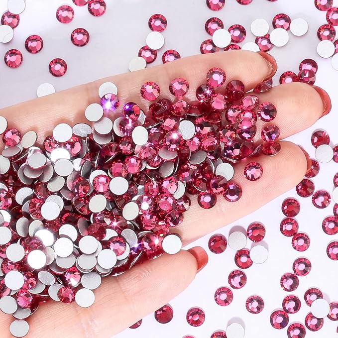 SS8 Non Hotfix Flatback Glass Nail Rhinestones - 1440pcs Rose Crystals for Makeup Bags, Shoes & DIY Decoration