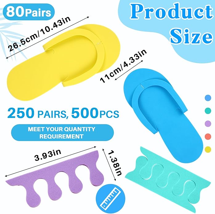300 Pairs Disposable Pedicure Slippers and Toe Separators Kit Include 80 Disposable Foam Pedicure Flip Flops 220 Pairs Toe Separators for Women Nail Spa