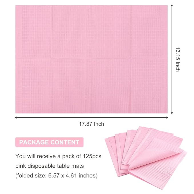 125Pcs Pink Disposable Table Mats for Nail Art 3 Ply Foldable Waterproof Dental Bibs Tattoo Sheets Nail Practice Table Cover for Medical Supplies Manicure Salon Pads