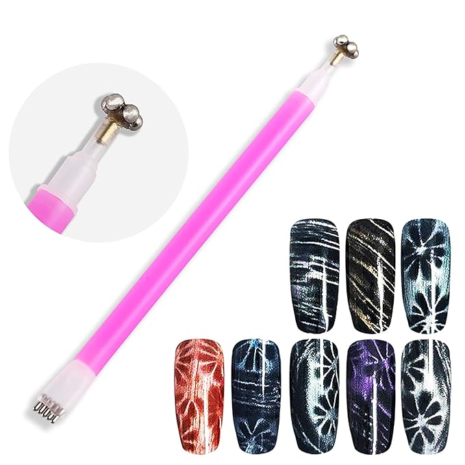 JERCLITY 5 Pieces Nail Magnet Stick Cat Eye Magnet Tool Double-Headed Flower Design Nail Art Magnet Pen Set Magnet Wand Strong Magnet Stick Dotting Pens for Home DIY, Salon, Studio
