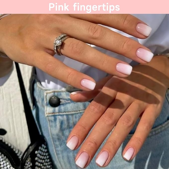 Semi Cured Gel Nail Strips, Pink fingertips| 28 pcs Gel Nail Strips Work with Any UV Lamp, Salon Quality UV Nails Stickers, Easy to Apply for Home Nails DIY