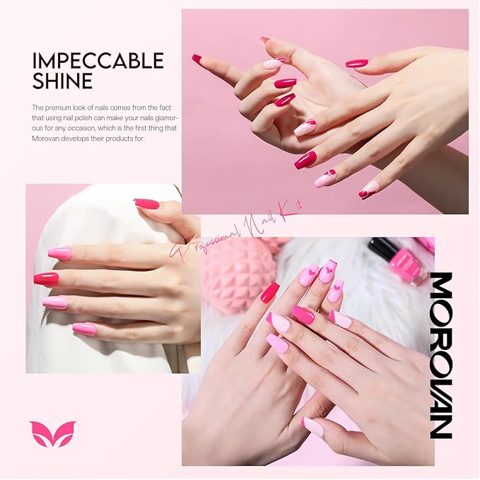 Morovan Fingernail Nail Polish Set: Hot Pink Nail Polish Kit Air Quick Dry Regular Finger nail Polish Pack for Women Gift Holiday