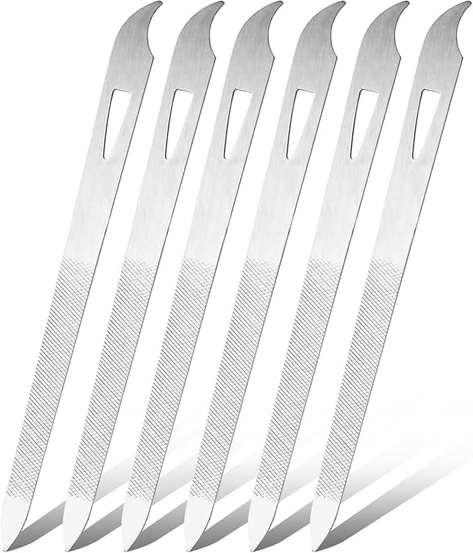 6 Pack Stainless Steel Nail File with Sharp Pointed Tip, Double Sided Metal Diamond Nail Filer for Natural Nails, Manicure Pedicure Tool for Salon Home Travel - 5.5 Inch