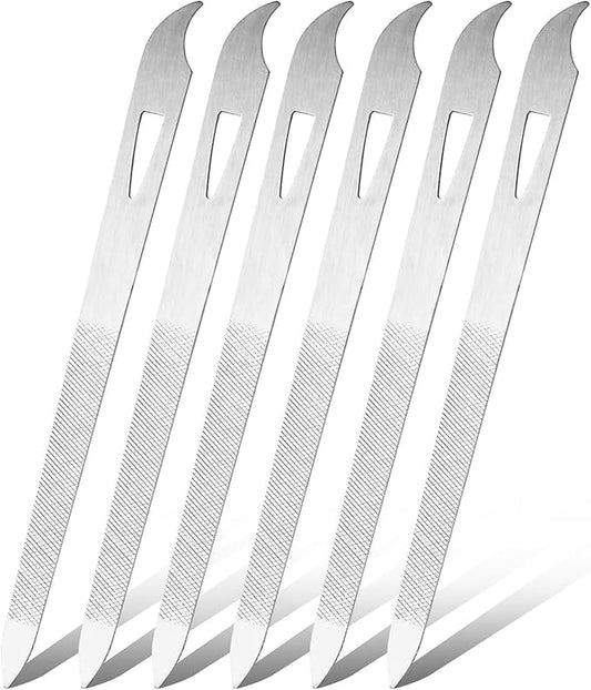 6 Pack Stainless Steel Nail File with Sharp Pointed Tip, Double Sided Metal Diamond Nail Filer for Natural Nails, Manicure Pedicure Tool for Salon Home Travel - 5.5 Inch