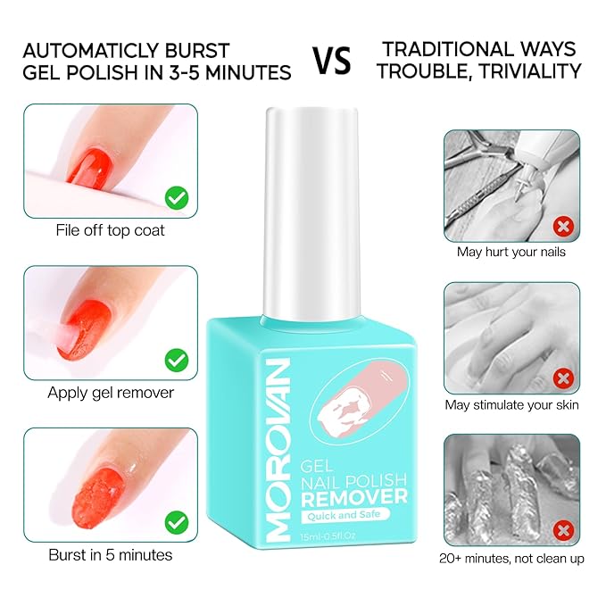 Morovan Gel Nail Polish Remover: Professional Gel Polish Remover for Nails Quickly & Easily & Effectively Remove Gel Polish in 5 Minutes No Need Soaking or Wrapping
