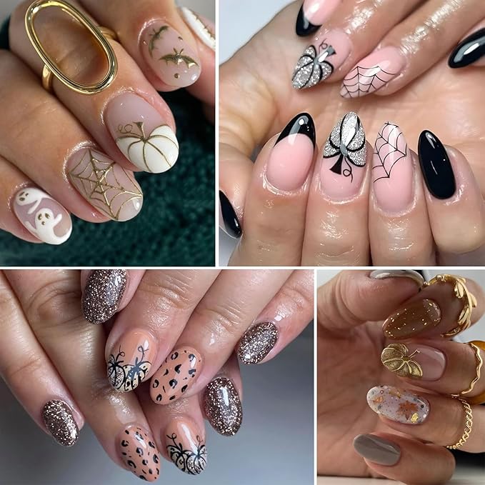 2Sheets Halloween Nail Art Stickers Decals 3D Black Pumpkin Leaf Designs Nail Stickers Self-Adhesive Colorful Flower Nail Decal Pumpkin Star Nail Sticker for Women DIY Manicure Decoration Supplies