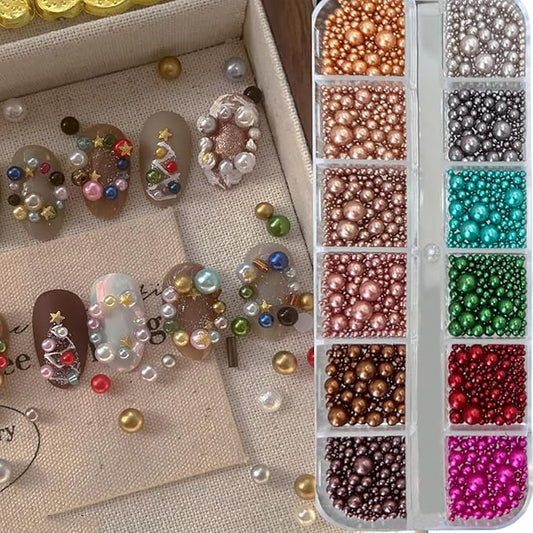 0.8mm Caviar Beads for Nails 6 Sizes Mini Small Stainless Steel Beads Nails Art Decorations Gun Grey DIY Tool Studs Accessories Gold Charms for Nails (Green)