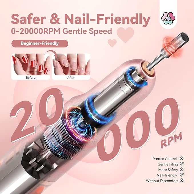 SAVILAND Advance Electric Nail Drill: Exclusive Love Series 20000RPM Portable Efile Nail Drill Machine Complete Drill Bits for Remove Acrylic Nails Manicure & Toenails Nail Care Home Salon DIY