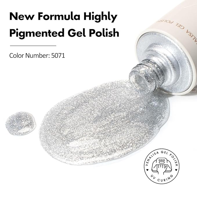 VENALISA Platinum Silver Glitter Gel Nail Polish 1 Pcs 10ML Soak Off Salon Manicure DIY at Home Nail Art For Girls Women
