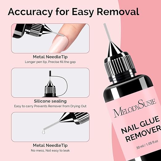 MelodySusie 30ML Nail Glue Remover for Press on Acetone Free Nail Polish Remover Multi-Functional Remover for Nails Tips Gentle Glue Remover for Gel x Nails for Home Salon