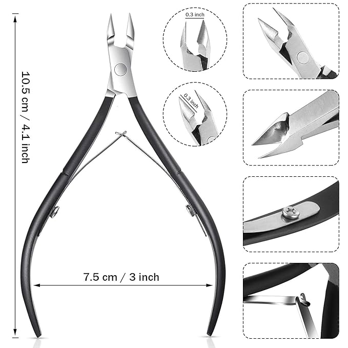 8 Pieces Cuticle Trimmer Stainless Steel Cuticle Nippers Pointed Blade Dead Skin Cutter Clipper Remover Scissors Manicure Tools for Fingernails and Toenails(Black)