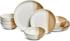 Sango 12 Pieces Stoneware Dinnerware Set, Glossy Caramel & Cream Dishes - Image 9