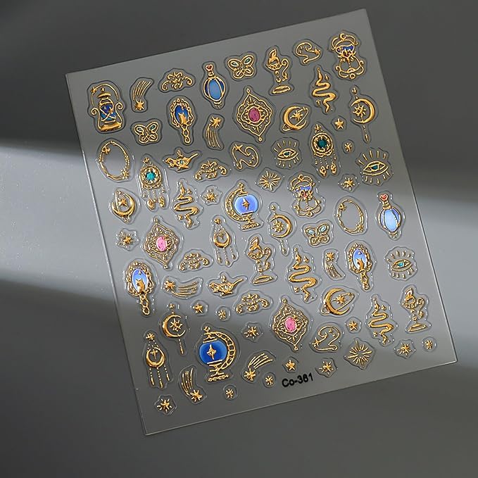 Shiny Metallic Nail Stickers,3D Glitter Gold Luxury Nail Art Design Star and Moon Stickers Metal Starlight Nail Decals Self Adhesive Nail Art Supplies DIY French Manicure Decoration for Women