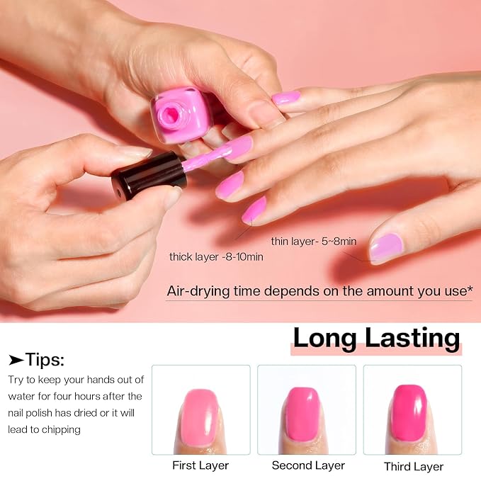 Morovan Rose Nail Polish Set: Fall Burgundy Dark Wine Cherry Red Hot Pink Fingernail Polish Kit Air Quick Dry Regular Finger Nail Polish Pack for Women Gift Holiday