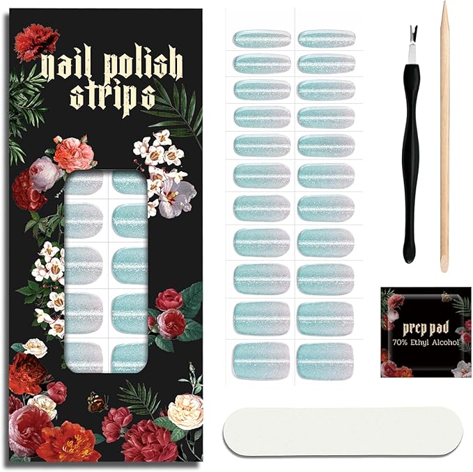 Nail Polish Strips - 22 Pcs Salon Quality Gel Nail Stickers - Long Lasting Wraps (Surf Mint Green)