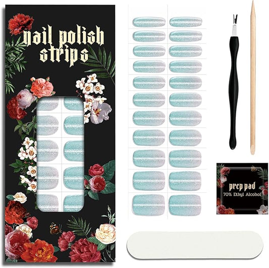 Nail Polish Strips - 22 Pcs Salon Quality Gel Nail Stickers - Long Lasting Wraps (Surf Mint Green)