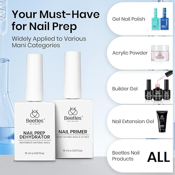 Beetles 15ml Nail Dehydrator and Primer - Acid Free & Hema-Free Natural Prep Dehydrate and Bond Primer for Acrylic Fast Dry Nail Supplies Professional Salons Halloween Set