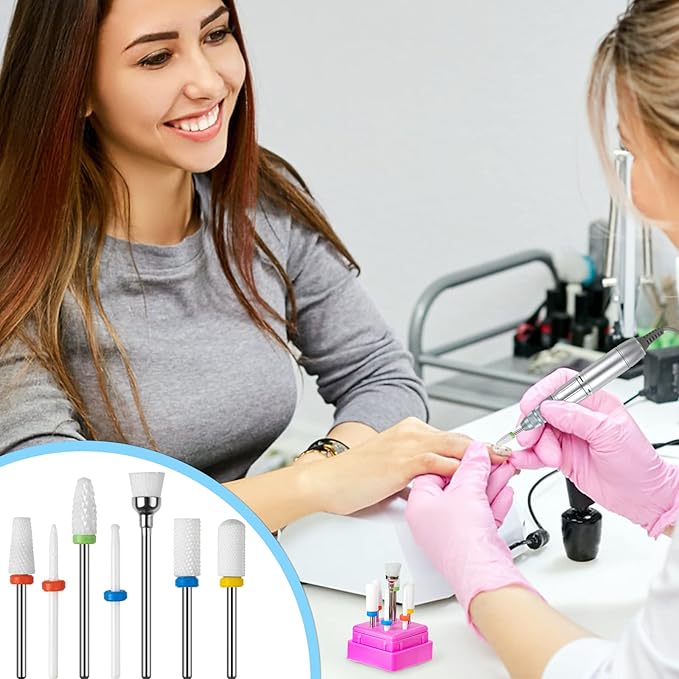 7pcs Ceramic Nail Drill Bits Set, 3/32'' (2.35mm) Drill Bit for Electric Manicure Pedicure Nail Drill Machine