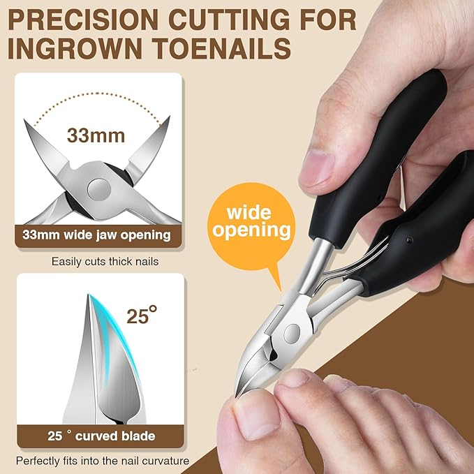 Toenail Clippers for Thick Toenails 6Pcs, Long Handle Nail Clippers for Seniors Angled Head with Catcher, 45° Slanted Toe Nail Clippers Curved Blade, Ergonomic Wide Jaw Opening Heavy Duty