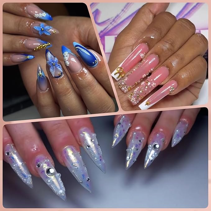3 Boxes Nail Charms and Gems Nail Art Charms Charms for Nails Design Rhinestones for Nails Caviar Beads Pearls