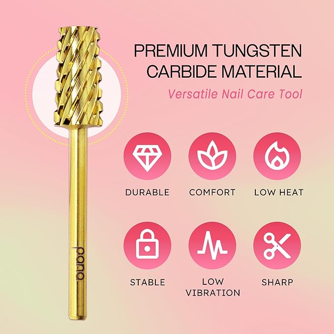 Premium Pana 3/32" Tapered Barrel Carbide Nail Bit -For Electric Dremel Drill Machine, Nail Art Design, Manicure, Pedicure, Nail File, Cuticle Clean etc. (Extra Coarse Grit- Gold)