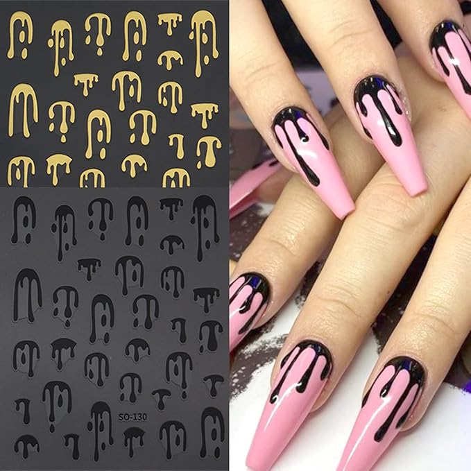 4pcs Halloween Nails Art Stickers -3D Self-Adhesive Nails Supply Black Gold Rose Gold Blood Dropping Design Y2K Scary Blood Nail Decals Sliders Halloween Laser Sliver Bloody DIY Manicure Decor