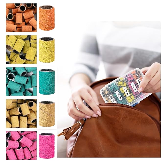 Sanding Bands for Nail Drill KOYOPEPI Nail Drill Sanding Bits #100#120#150#180#240 Grits 250Pcs Nail Sanding Bands Mandrel Bit