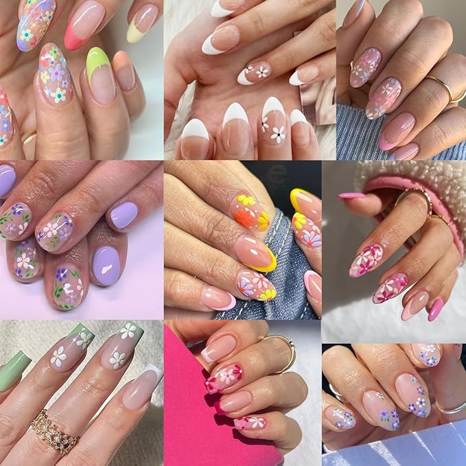 30 Sheets Flowers Nail Art Stickers Cute Daisy Floral Design Decals 3D Self-Adhesive White Black Colorful Flower Nail Stickers Decoration‌ for Women Girls Acrylic Nail Supplies Accessories