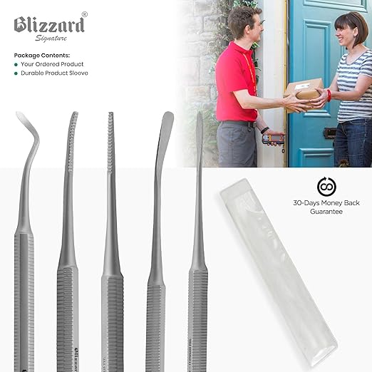 Ingrown Toenail File Set by Blizzard – 3 Piece Double-Ended Tool Kit with Blacks File, Nail Cleaner and Lifter for Cleaning and Care of Ingrown Toenails - Premium Stainless Steel