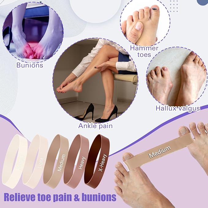 Set of 5 Toe Stretcher Bands for Bunions Correction Foot Big Toe Spacers Resistance Straightener Loop Bands with Carry Bag for Women Men Hallux Valgus Alignment Yoga Exercise(Coffee)