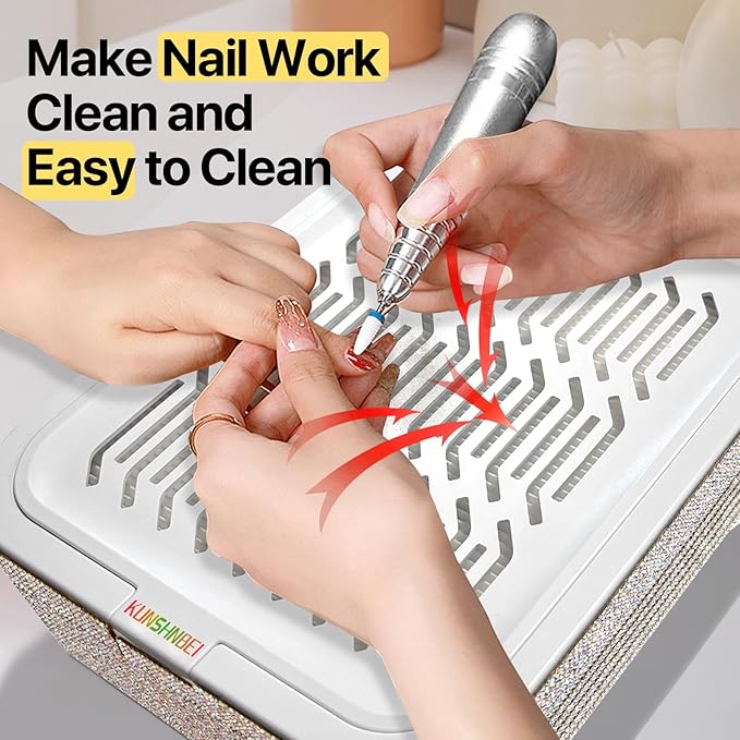 Nail Dust Collector, 120W Nail Vacuum Dust Collector (3600RPM), with Reusable Nail Dust Filters & Desktop and Portable Nail Dust Brush, Perfect for Nail Techs & Home's Salon, Diamond Surface