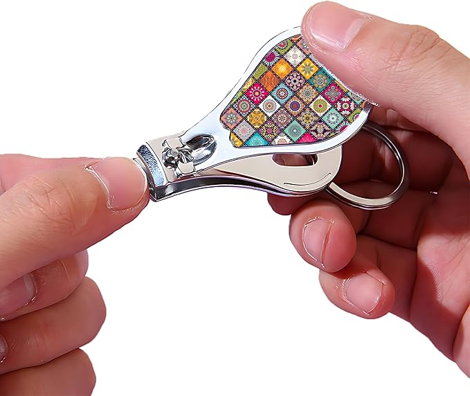 Nail Clipper Set with Keychain 2 Pack Toenail Clippers with Jar Opener Multifunction Nail Cutter for Men-Dorm Room Essentials,Kitchen Gadgets,Golf Accessories,Travel Essentials(Mandala)