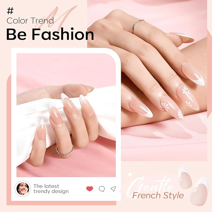 modelones French Tip Gel Nail Polish Set 2 Pcs 15ml White and Nude Pink French Manicure Kit Jelly Nude Soak Off U V LED Natural Base Color Gel Polish Nail Art Home DIY Gift for Women