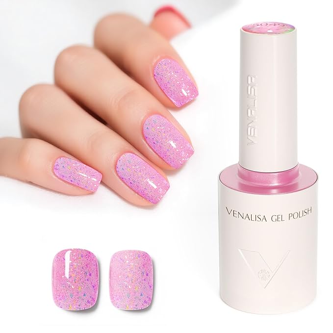 VENALISA Pink Glitter Gel Nail Polish 1 Pcs 10ML Soak Off Salon Manicure DIY at Home Nail Art For Girls Women