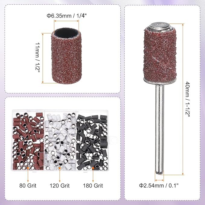 HARFINGTON 211pcs Small Sanding Bands 80/120/180 Grit for Nail Drill Bits Mini Sanding Band with 2.35mm Mandrel for Nails Gel Manicures