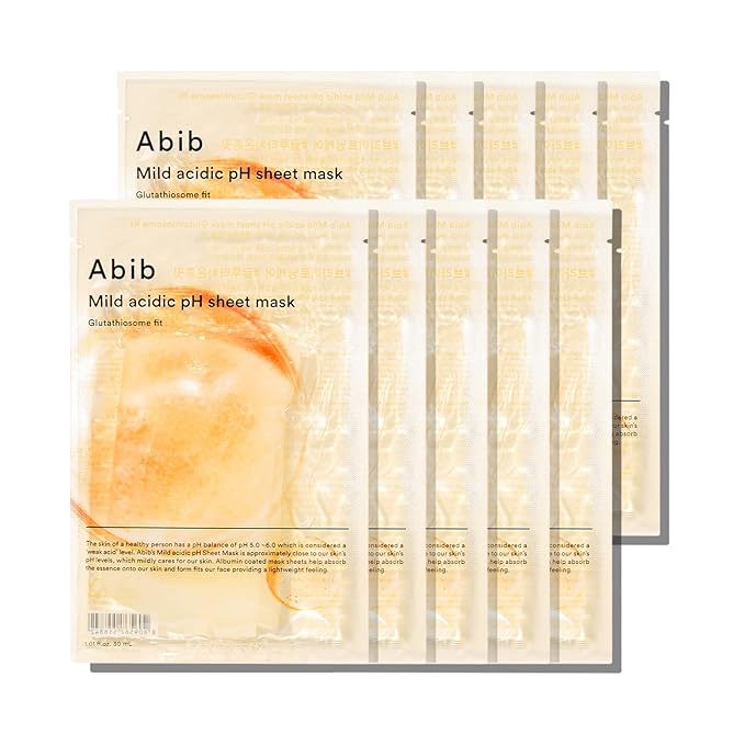 Abib Mild acidic pH sheet mask Glutathiosome fit (10 Sheets) | Face Mask for Glass Glow Skin, Glutathione and Niacinamide, Improves Dark Spots & Revitalize Dull Skin, Korean Skin Care