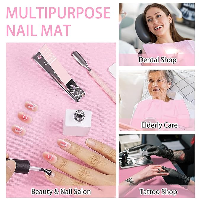160pcs Disposable Nail Mats Foldable Nail Paper Towels, Table Acrylic Nail Practice Sheet, 3 Ply Waterproof Clean Nail Table Practice Mat for Salon Manicure Tattoo,Nail Art Accessories 13"x18"(Pink)