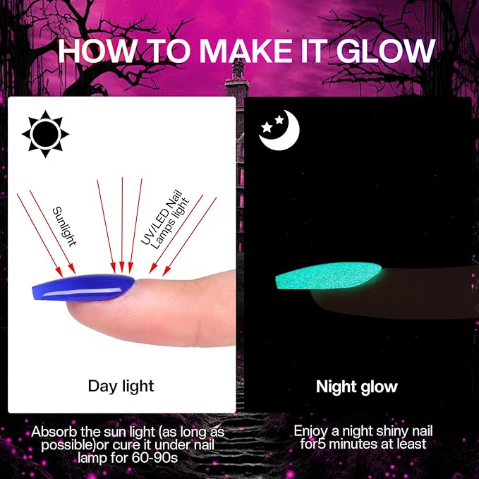 Morovan Neon Nail Polish Set: Glow in The Dark Halloween Fingernail Polish Kit Air Quick Dry Regular Nail Polish Pack for Nail Art Gift Holiday Party