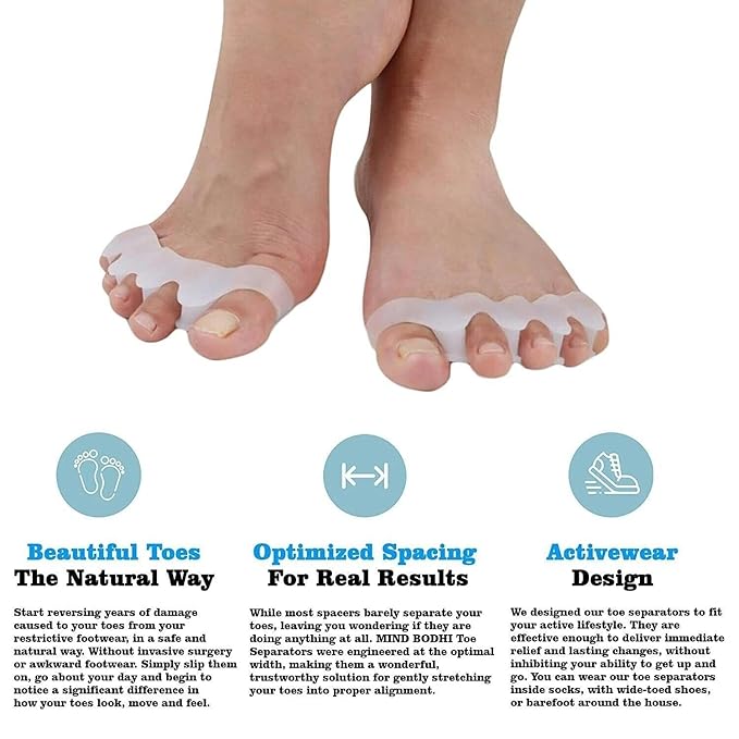 2 Pcs Toe Separators for Women & Men - Silicone Children Newborn Adult Toe Spacers for Overlapping Toes, Bunions, Hammer Toe, Toe Straightener for Foot Pain Relief ([12 years old - adult] White)