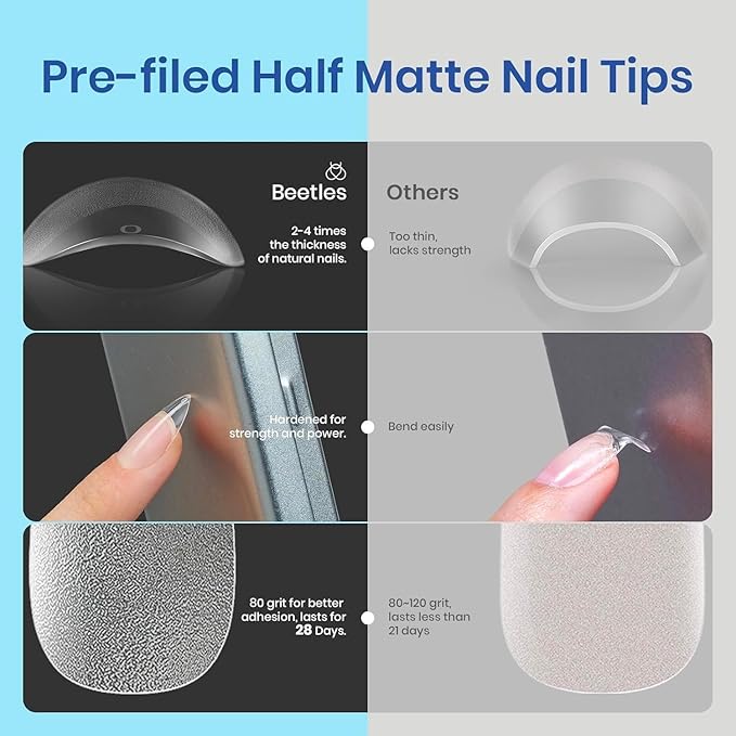 Beetles Gel Nail Kit Coffin: 504Pcs False Nail Tips Easy Nail Extension Set Short Coffin Shape 5 In 1 Nail Glue Uv Led Lamp Acrylic Gel Nail Kit DIY Nails Art Gifts for Women