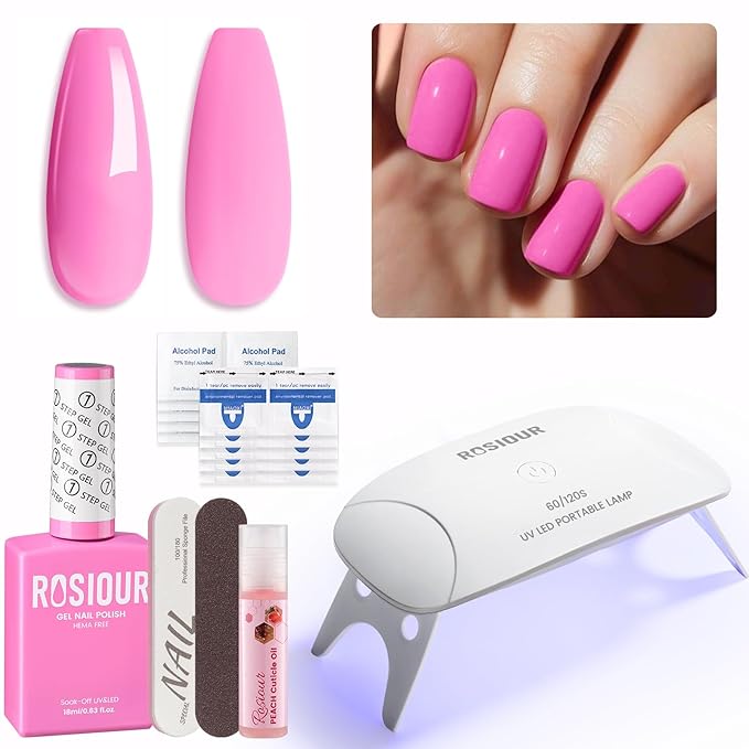 HEMA and TPO Free Gel Nail Polish Kit with U V Light, Violet One Step Gel Nail Polish 3-in-1, No Need Base and Top Coat Nail Kit with Everything, Nail Starter Manicure Tools Gifts for Women