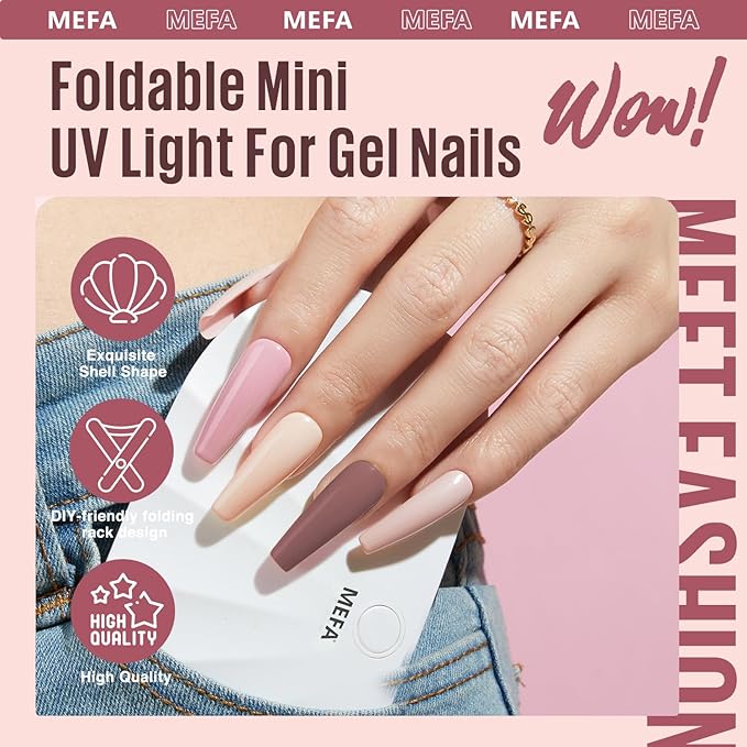 MEFA 19 Pcs Gel Nail Polish Kit with U V Light, 12 Colors Fall Gel Nail Polish Set Burgundy Red Champagne Gold Glitter Soak Off Purple Manicure Tools Beginners Salon Art Nails Art DIY for Women