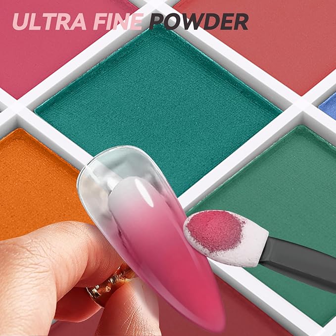 Nail Pigment Powder Palette, 9 Colors Solid Pigment Powder for Nails Ombre Gradient French Manicure, Nail Art Palette Rub Dust Glitter Manicure Home DIY Decoration Accessories, Bright Colors