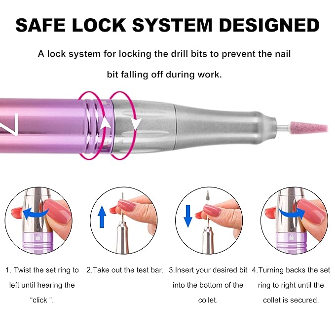 M Mase- Professional Nail Drill Machine - Coreless 2-in-1 Nail File - Electric, Cordless, 35000 RPM, HD Display - Electric Nail Drill for Professional & Home Use (Gold)